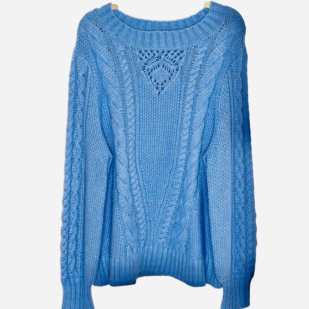 NWOT Talbots Cable Knit Sweater Woman's Plus 2X Light Blue Balloon Sleeves